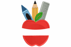 Apple School Supplies Embroidery Design