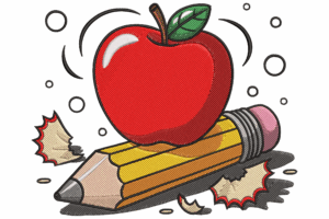 Apple and Pencil Embroidery Design