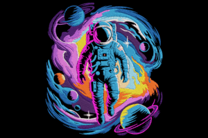 Astronaut in Cosmic Space Embroidery Design