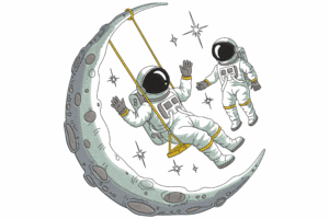 Astronauts on the Moon Swing Embroidery Design