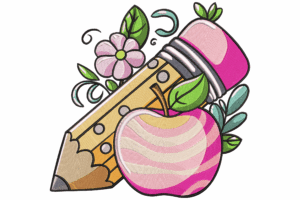 Back to School Pencil and Apple Embroidery Design
