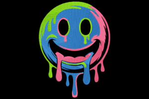 Colorful Dripping Smiley Face Embroidery Design