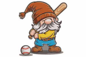 Baseball Gnome Embroidery Design
