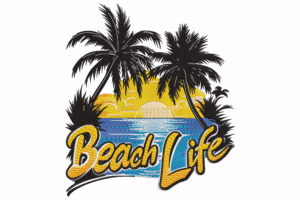Beach Life Tropical Sunset Embroidery Design