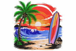 Beach Sunset Embroidery Design