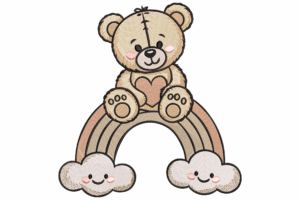 Bear Sitting on Rainbow Embroidery Design