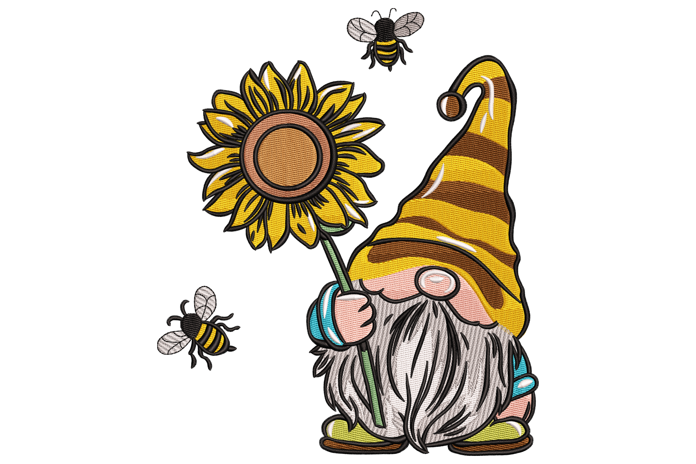 Bee Gnome with Sunflower Embroidery Design