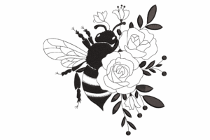Bee and Rose Floral Embroidery Design