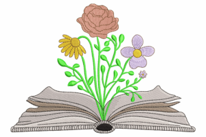 Blooming Flowers from an Open Book Embroidery Design