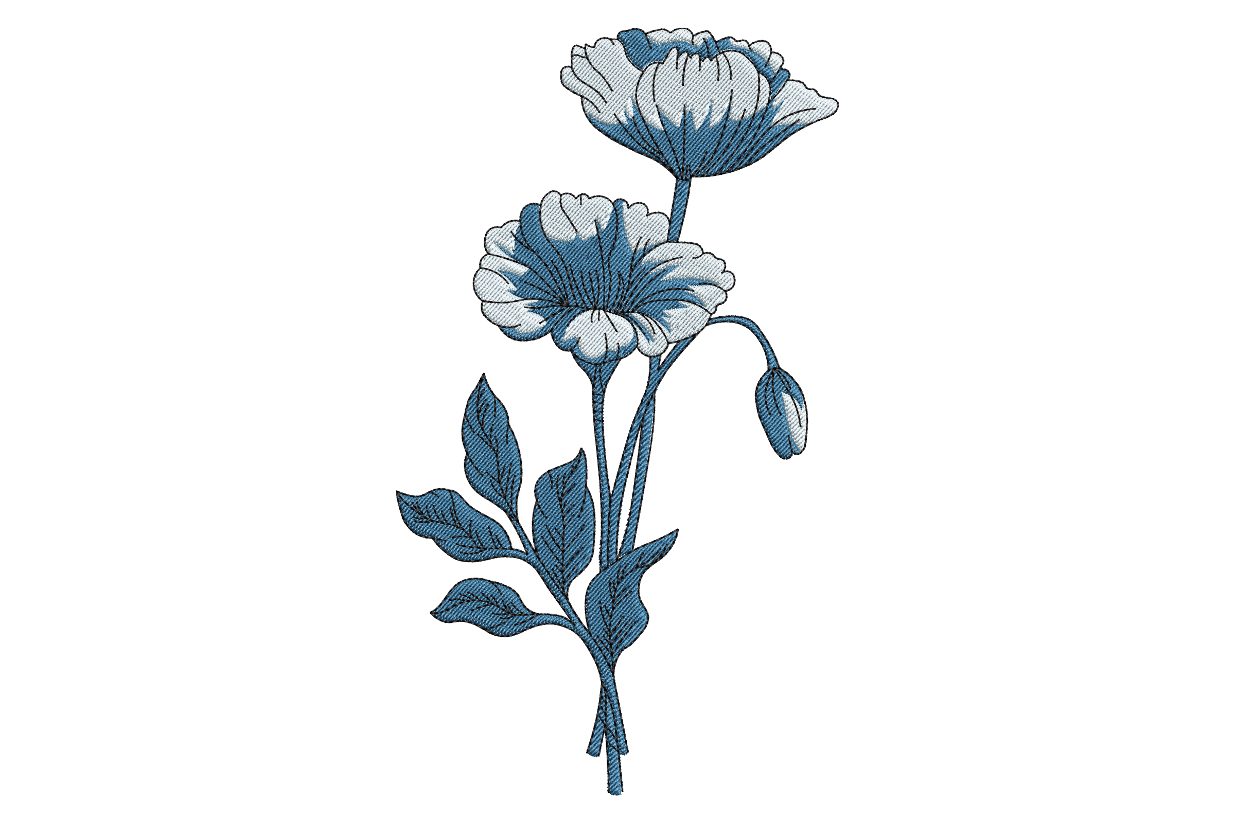 Blue Bloom Trio Embroidery Design