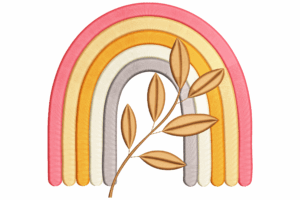 Boho Rainbow with Leaves Embroidery Design