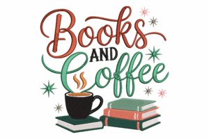 Books and Coffee Machine Embroidery Design