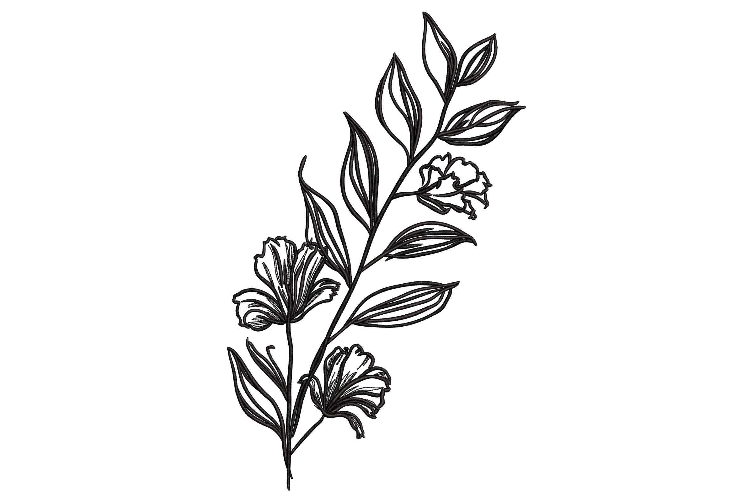 Botanical Branch with Blooms Embroidery Design