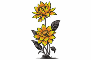 Bright Yellow Double Bloom Flower Embroidery Design