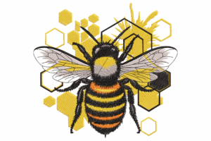 Bumblebee with Honeycomb Embroidery Design