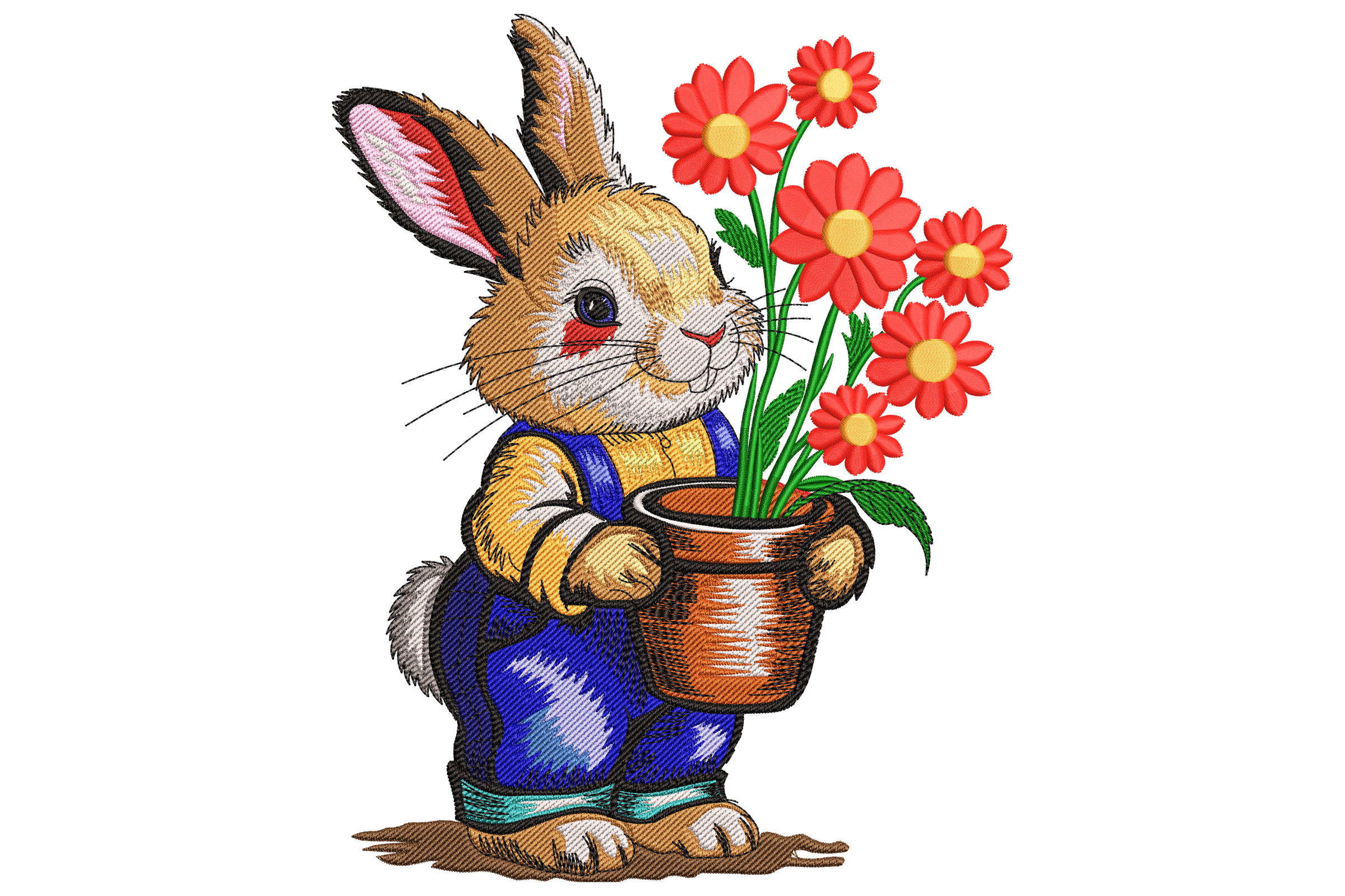 Bunny Holding Flower Pot Embroidery Design
