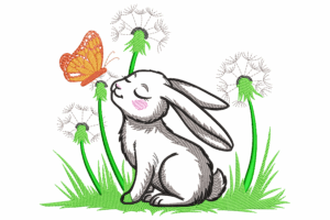 Bunny and Butterfly Dandelion Embroidery Design