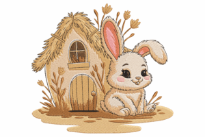 Bunny with Cottage Embroidery Design