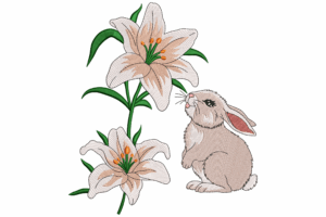 Bunny with Lily Flowers Embroidery Design