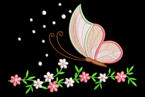 Butterfly and Floral Vine Embroidery Design