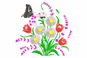 Butterfly and Wildflower Embroidery Design