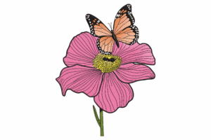 Butterfly on Pink Bloom Embroidery Design