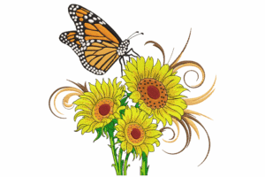 Butterfly with Sunflowers Embroidery Design