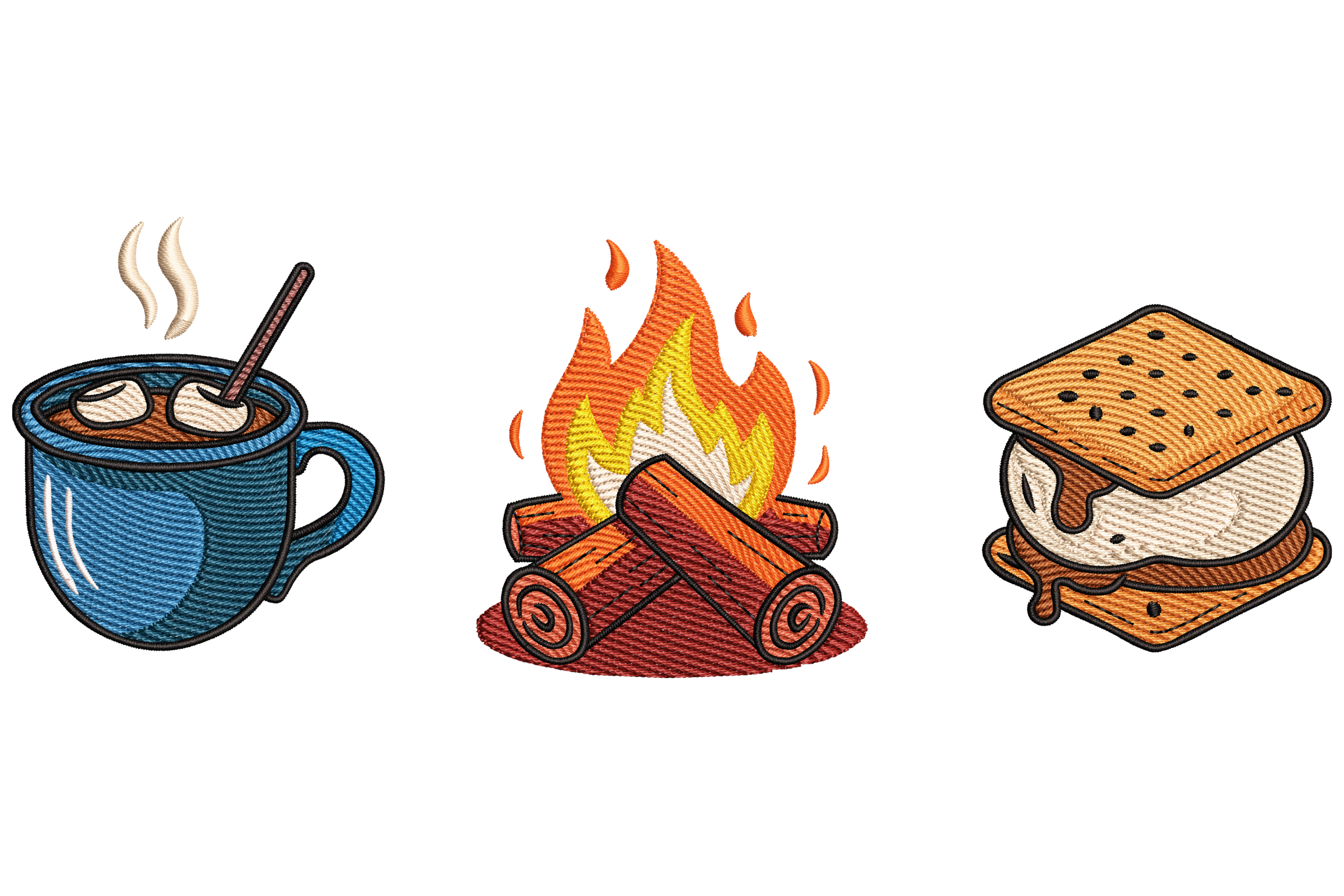 Free Campfire & Treats Trio Embroidery Design