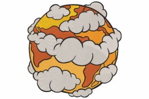 Cartoon Earth with Clouds Embroidery Design