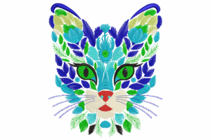 Cat Face Floral Embroidery Design