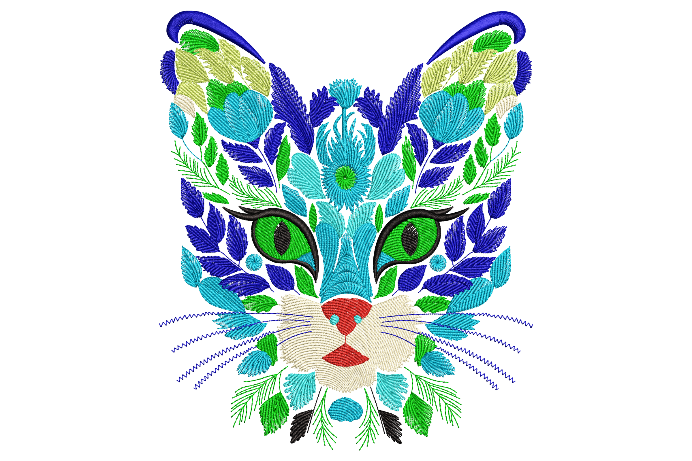 Cat Face Floral Embroidery Design