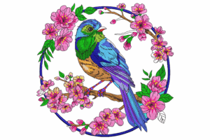 Cherry Blossom Bird Embroidery Design