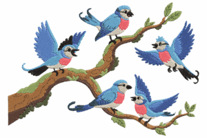 Chirping Birds on Branch Embroidery Design