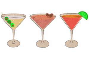 Cocktail Glasses Trio Embroidery Design
