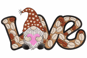 Coffee Bean Love Gnome Embroidery Design
