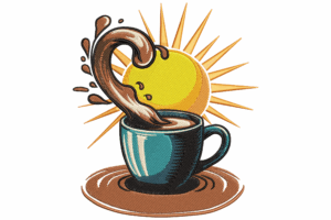 Coffee Splash with Sun Embroidery Design