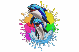 Color Splash Dolphin Embroidery Design