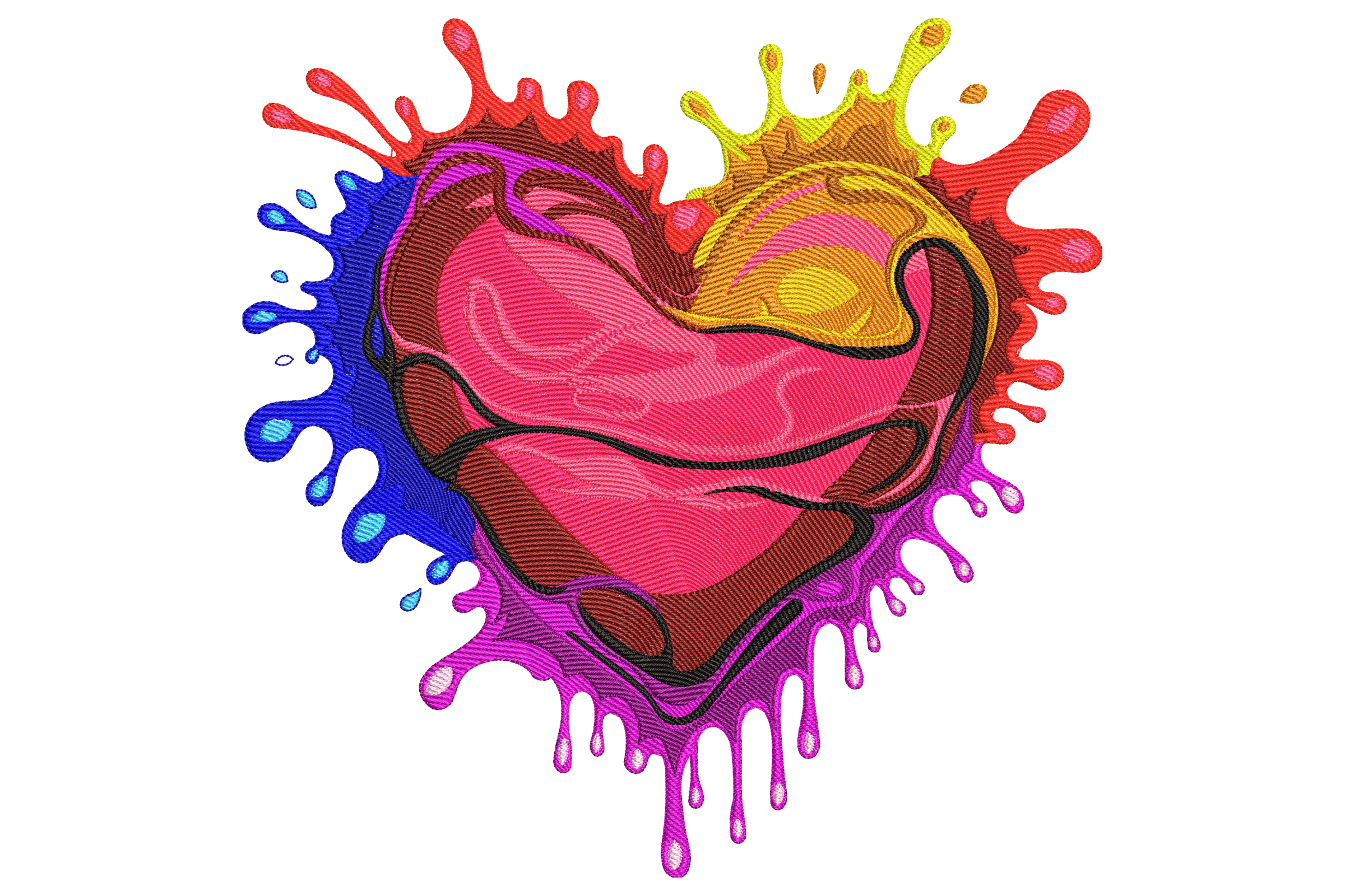 Color Splash Heart Embroidery Design