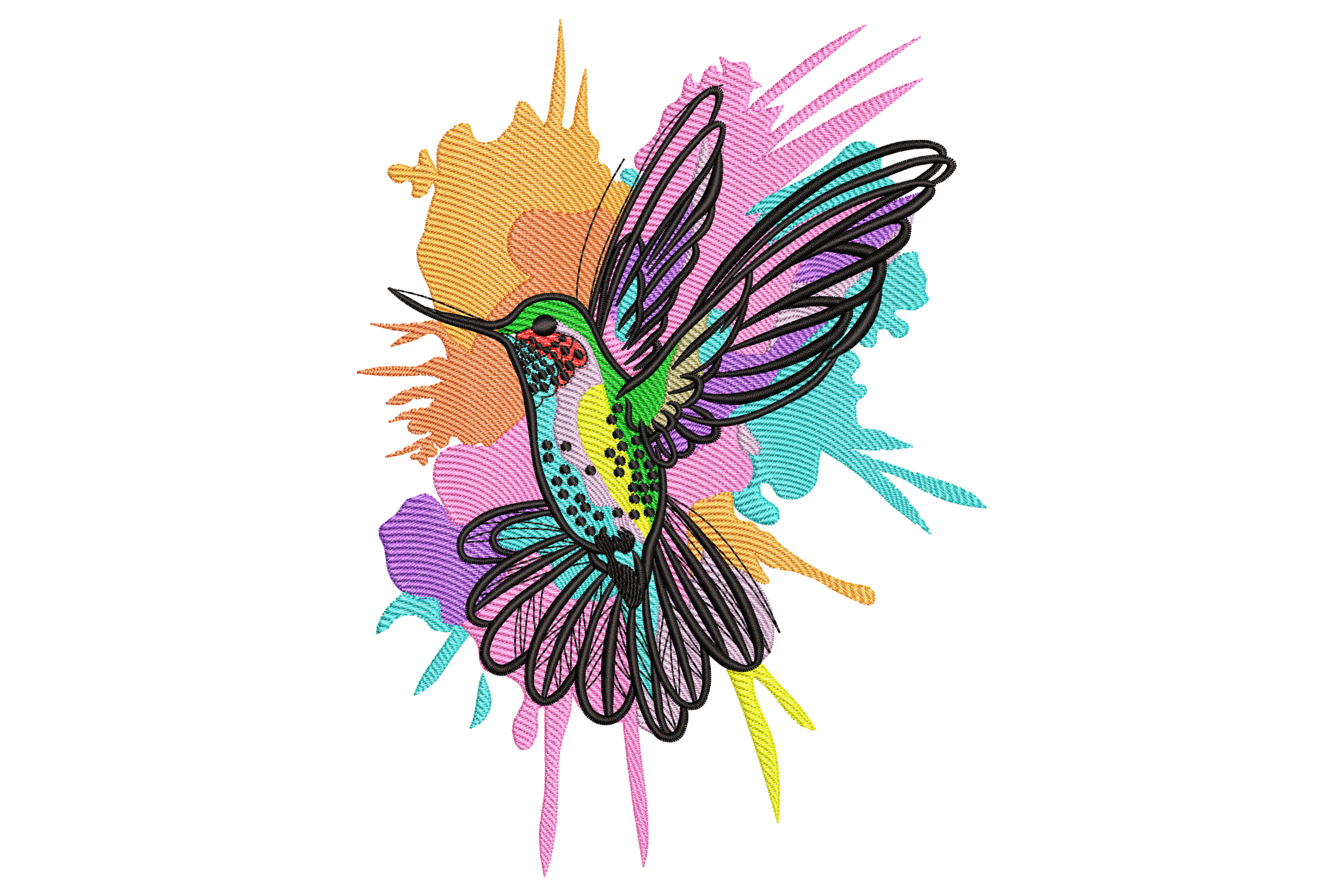 Color Splash Hummingbird Embroidery Design