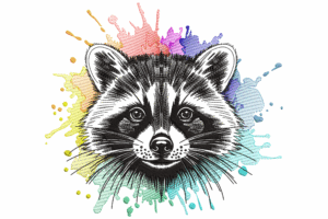 Color Splash Raccoon Embroidery Design