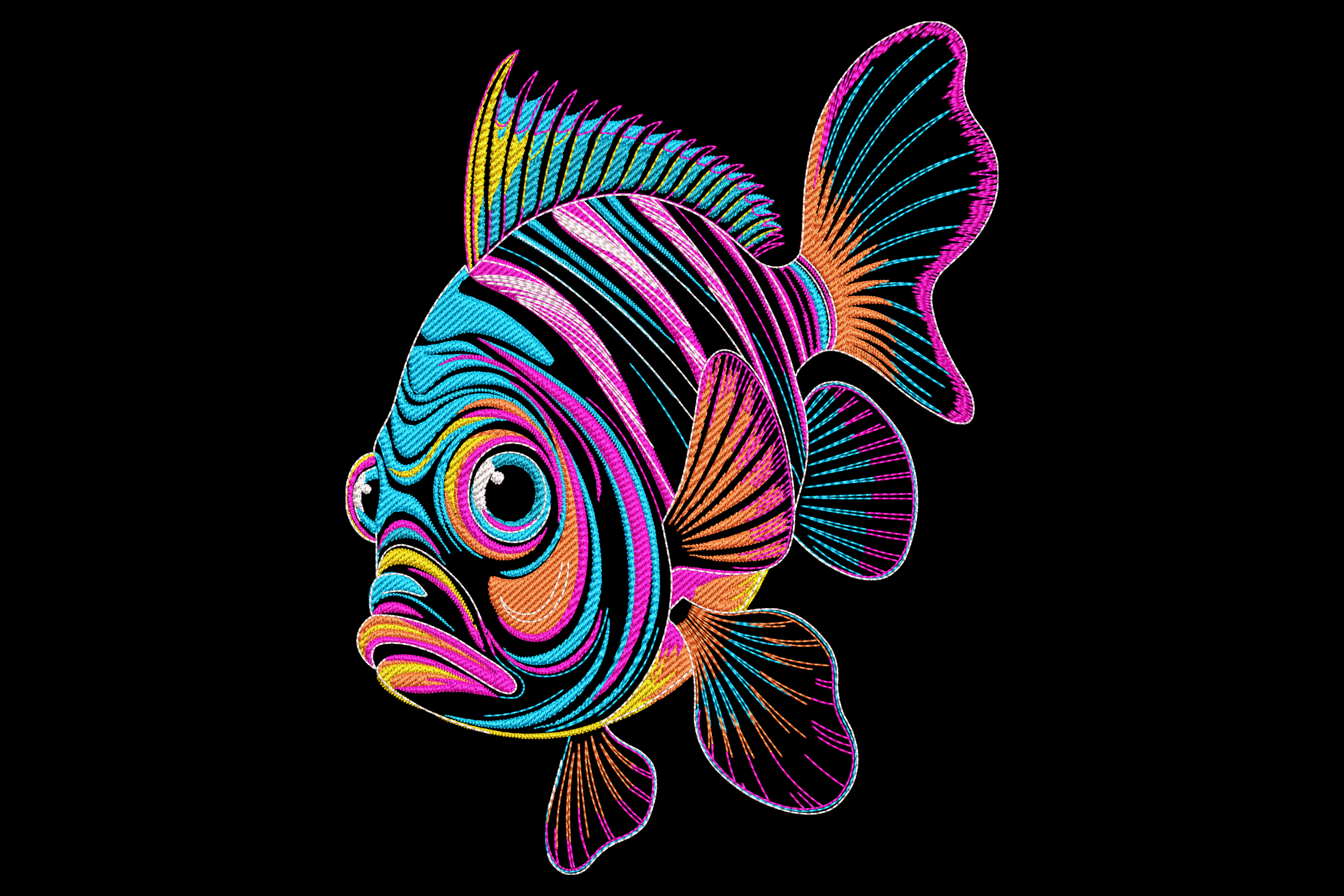 Colorfull Abstract Fish Free Neon Stripe Colorful Abstract Fish Embroidery Design