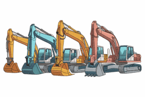 Colorful Construction Excavators Embroidery Design