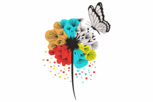 Colorful Dandelion Flower and Butterfly Embroidery Design