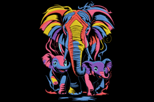 Colorful Elephant Family Embroidery Design