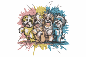 Colorful Four Dogs Embroidery Design