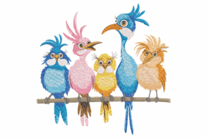 Colorful Funny Birds Embroidery Design