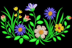 Colorful Garden Flowers Embroidery Design