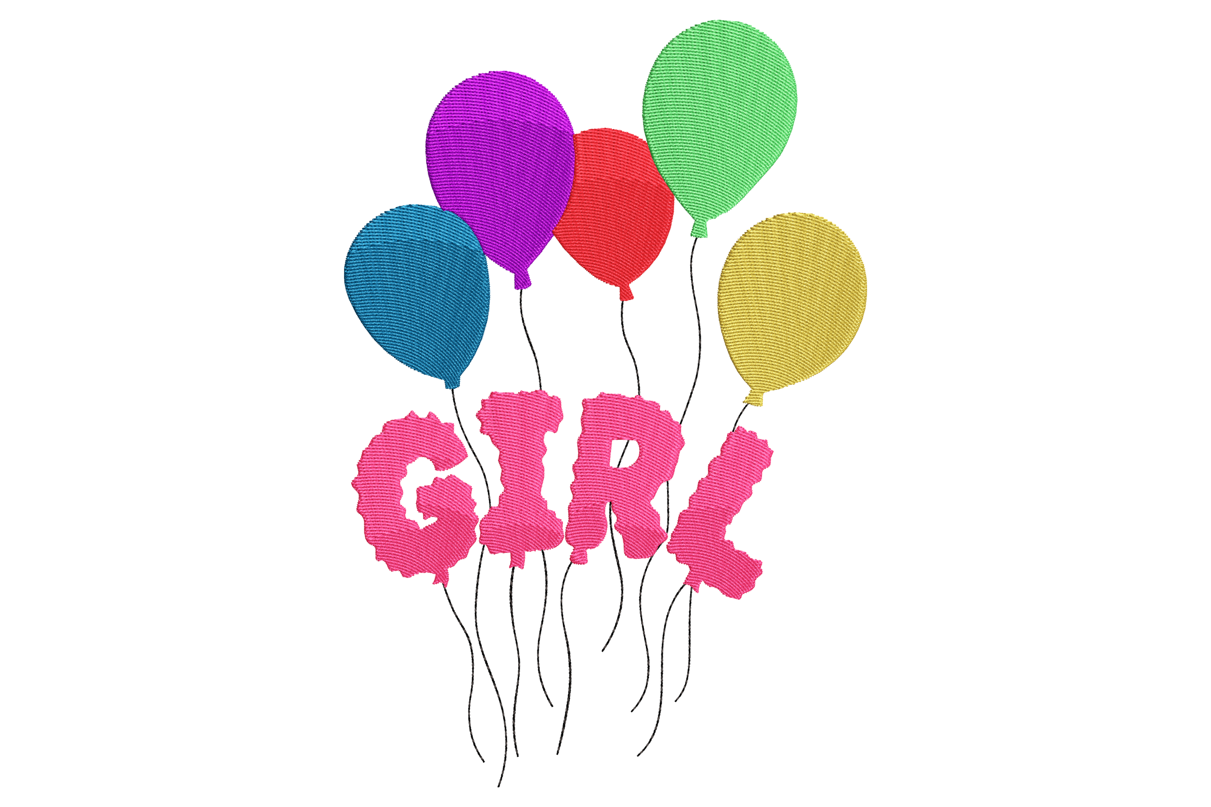 Colorful Girl Balloons Embroidery Design