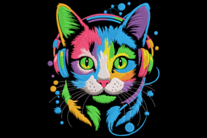 Colorful Headphone Cat Embroidery Design