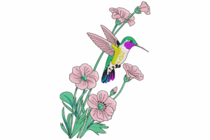 Colorful Hummingbird with Pink Flowers Embroidery Design